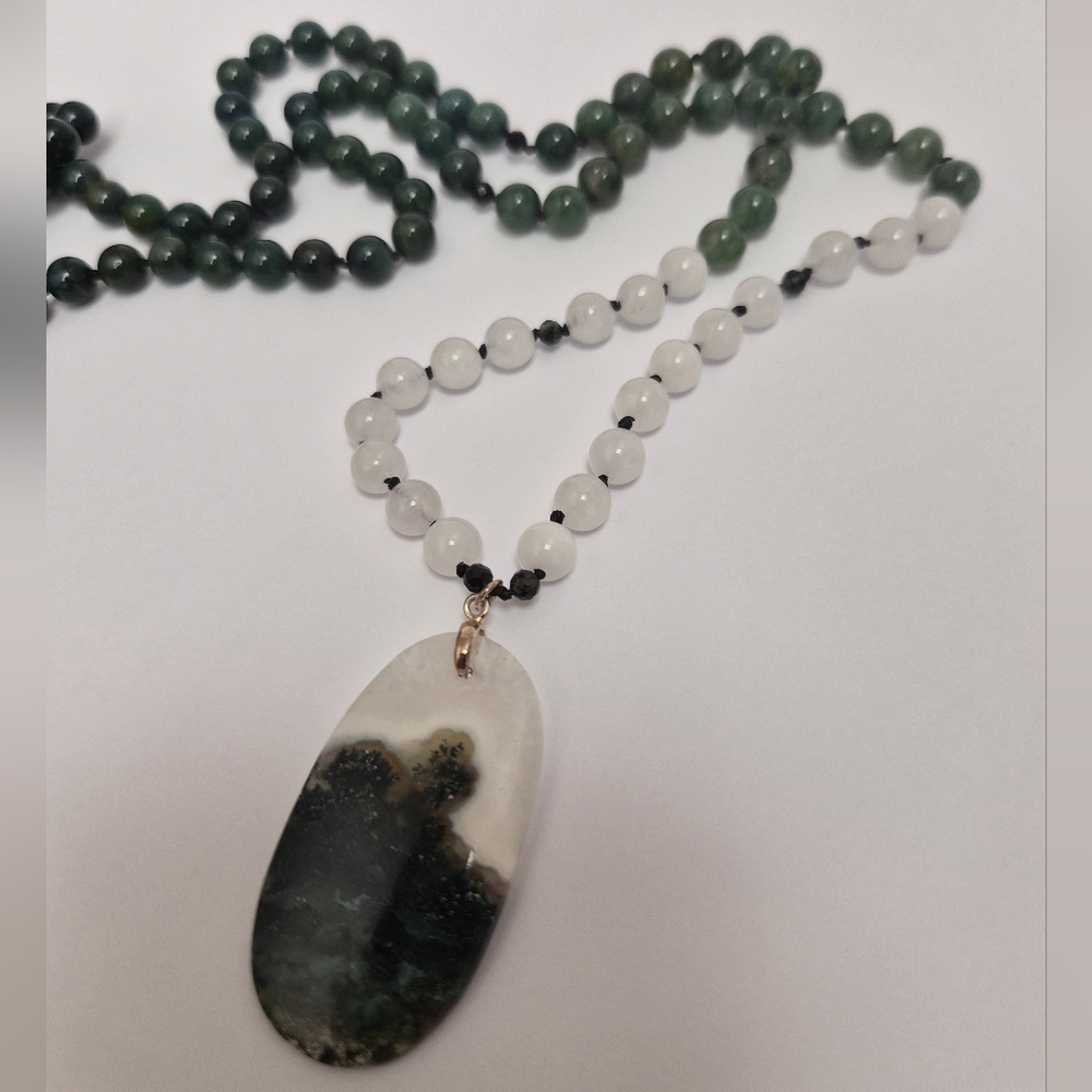 Moss Agate 108 Bead Mala Necklace Brand New Hand Knotted/Hand Made